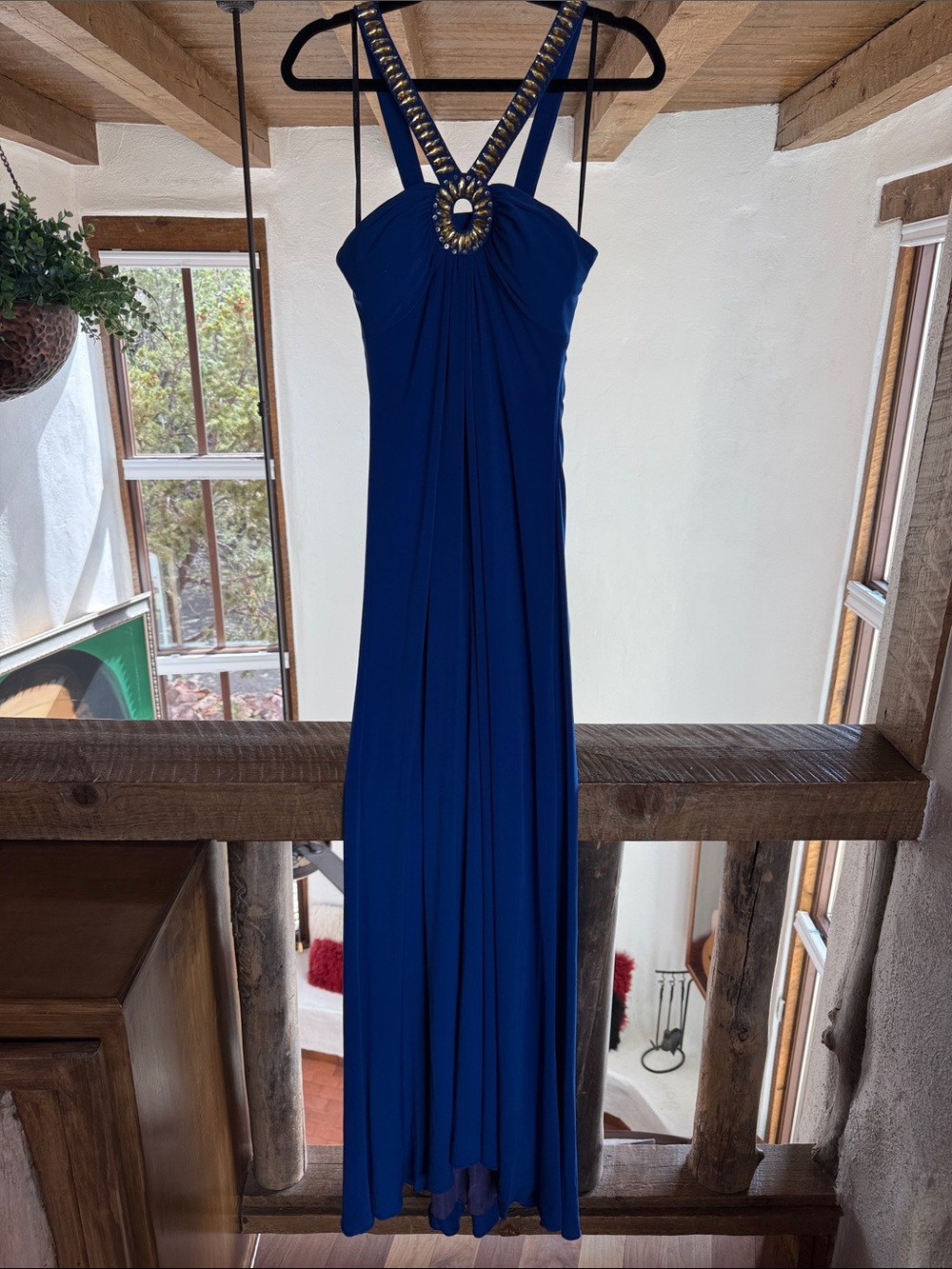 Calvin Klein Royal Blue Embellished Halter Maxi Dress
